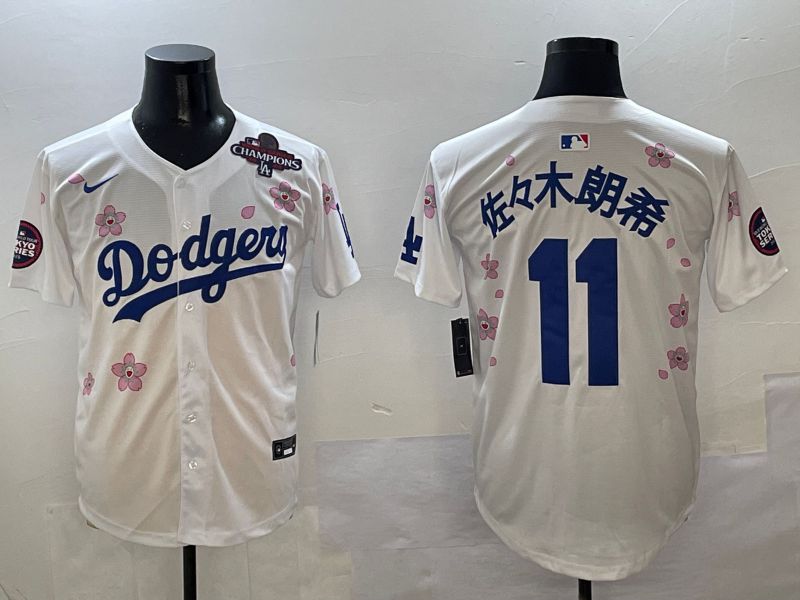 Men Los Angeles Dodgers #11 R.Sasaki White Sakura Edition 2025 Nike MLB Jersey style 5->los angeles dodgers->MLB Jersey